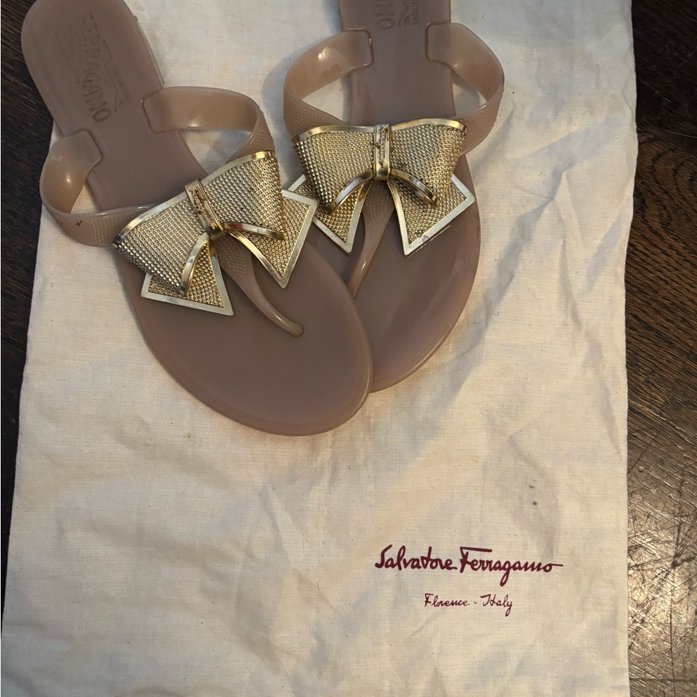 Salvatore Ferragamo Gold and Tan Sandals
